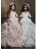 Cold Shoulder Beaded Lace Tulle Ruffle Sparkle Flower Girl Dress